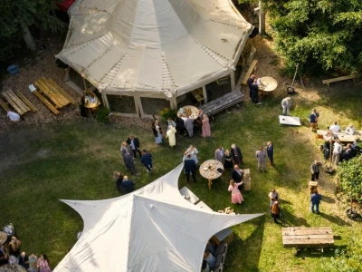 Luftfoto af Outdoor Campen som privat festlokation i naturen ved Fredericia